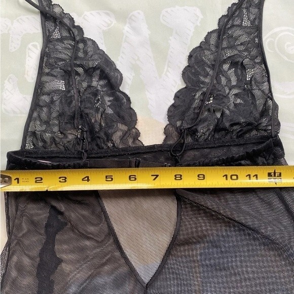 Victoria’s Secret Lingerie Chemise Slip Teddy Babydoll Black Mesh W Lace… - Picture 10 of 12